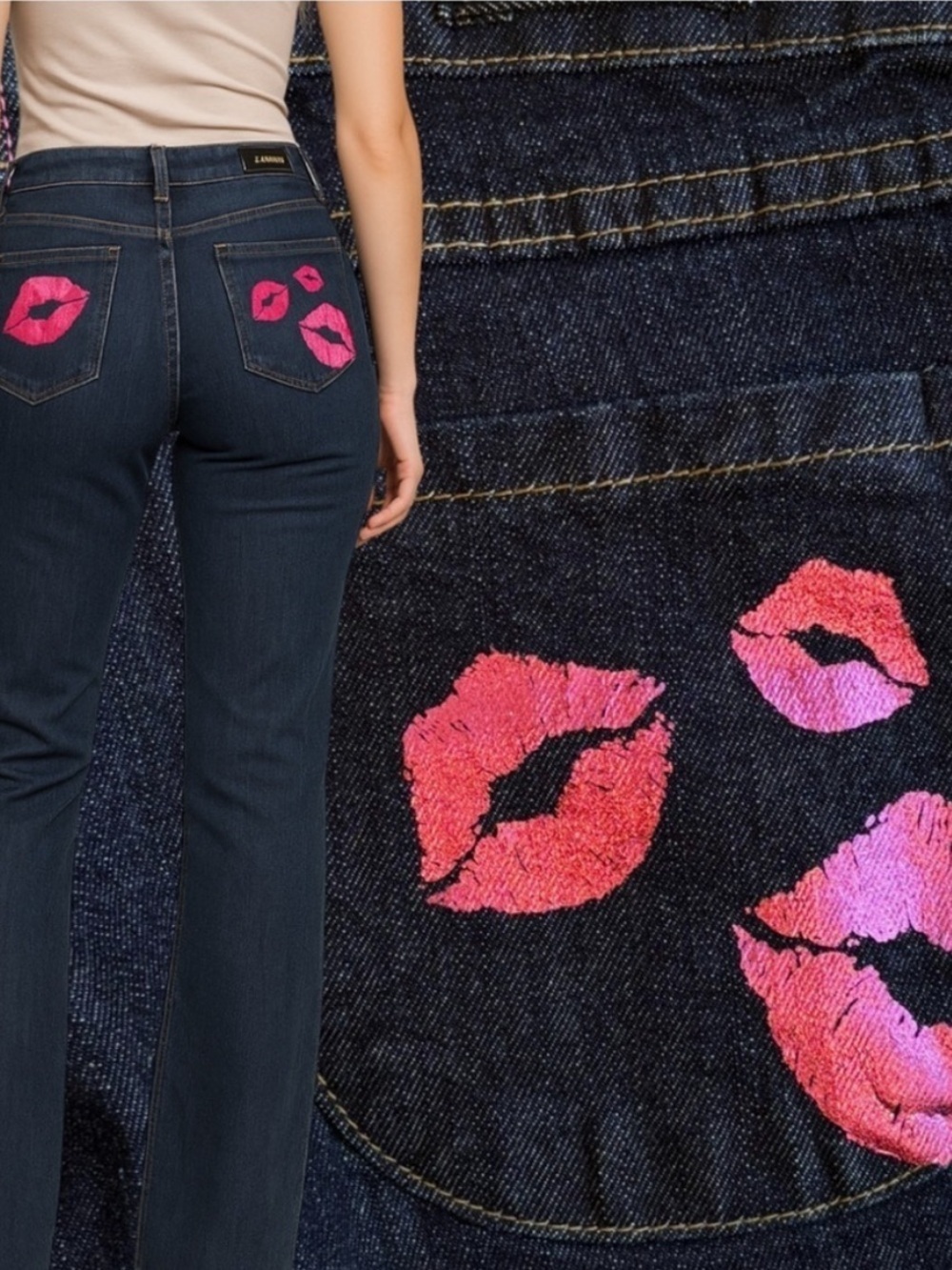 Rare Y2K Flare Novelty Jeans Pink Lip Pockets Bratz Babe Cheeky Retro Denim 11